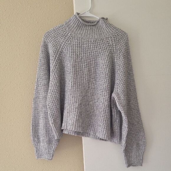 American Eagle Sweater M Knit Cowl Neck Dream Spun Mock Neck Grey - Picture 2 of 5